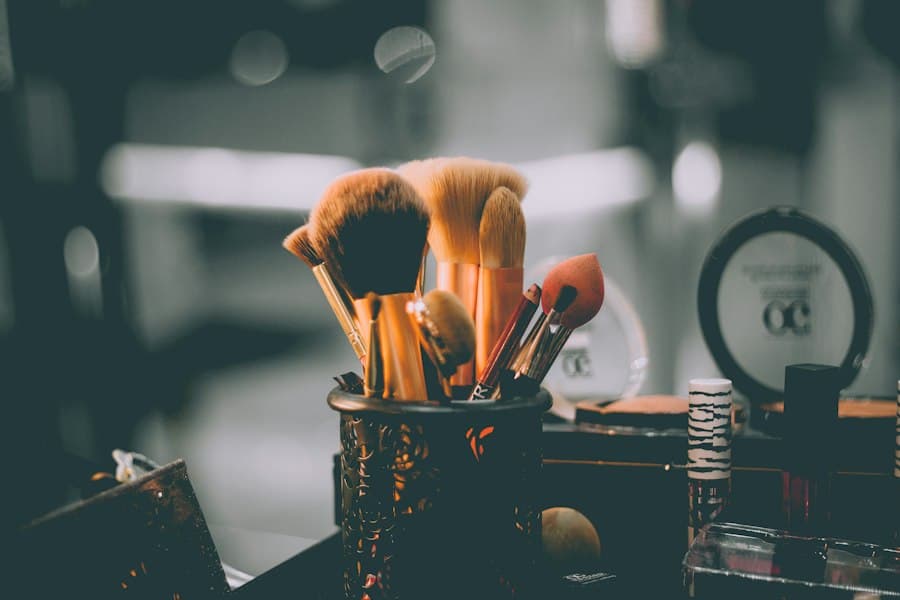 Makeup brushes in soft afternoon light